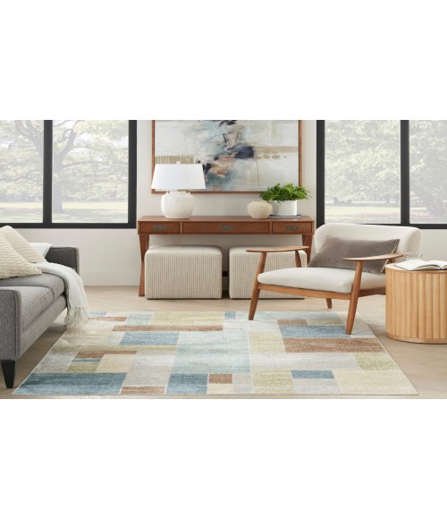Nourison Astra Machine Washable Blue Green Multi ASW09 4 ft. X 6 ft. Rectangle Rug
