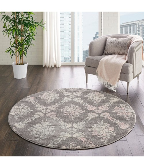 Nourison Tranquil Round Area Rug TRA09-Grey/Pink
