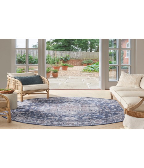 Nicole Curtis Machine Washable Series 1 Ivory Navy SR101 7 ft. 10 in. Round Rug