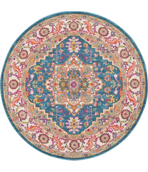 Nourison Passion Area Rug PSN20 Teal Multicolor 4' x ROUND