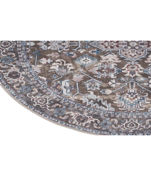 Nicole Curtis Machine Washable Series 1 Olive Ivory SR104 5 ft. 3 in. Round Rug