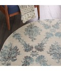 Nourison Tranquil Round Area Rug TRA09-Ivory/Turquoise