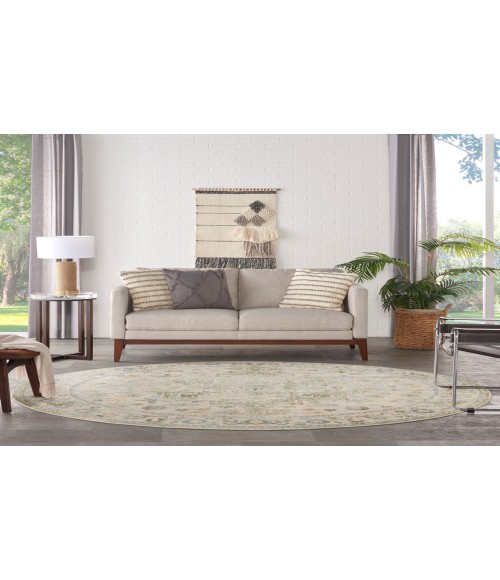 Nourison Astra Machine Washable Blue Green ASW12 7 ft. 10 in. Round Rug