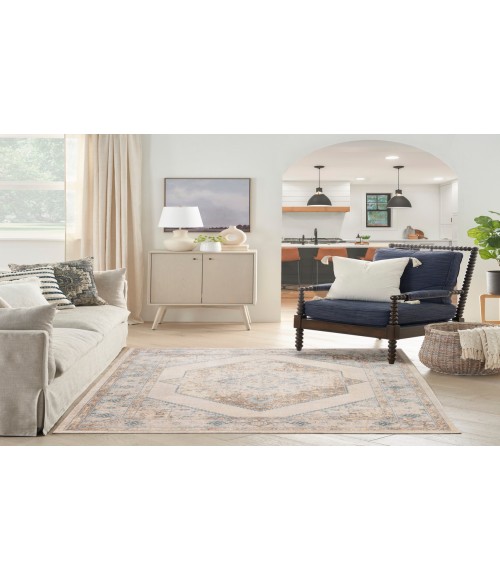 Nourison Astra Machine Washable Ivory Blue ASW13 5 ft. 3 in. X 7 ft. Rectangle Rug