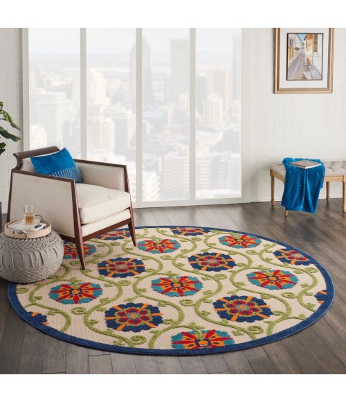 Nourison Aloha Round Area Rug ALH19-Blue/Multicolor