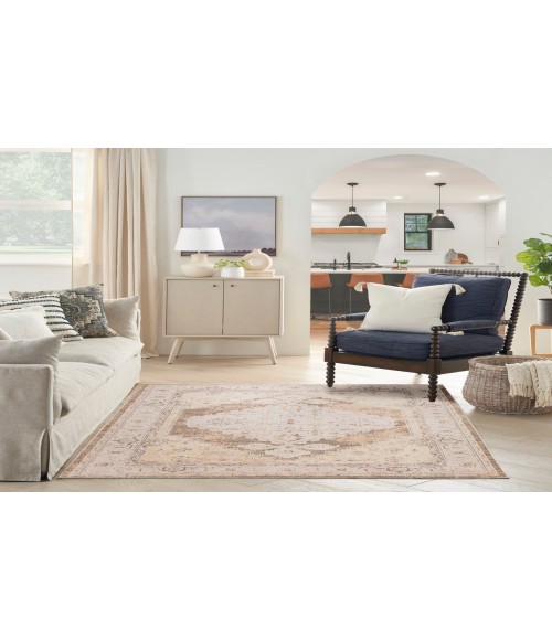 Nourison Astra Machine Washable Beige ASW11 5 ft. 3 in. X 7 ft. Rectangle Rug