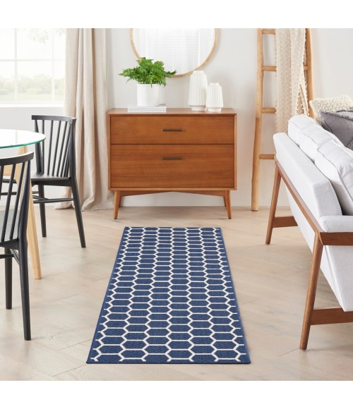 Nourison Reversible Indoor Outdoor Navy RVB01 2 ft. 2 in. X 8 ft. Rect. Rug