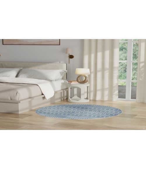 Nourison Astra Machine Washable Blue ASW10 4 ft. Round Rug