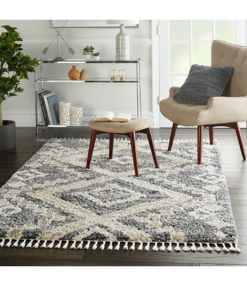Nourison Scandinavian Shag Grey/Ivory SCN02 5 ft. 3 in. X 7 ft. 9 in. Rect. Rug