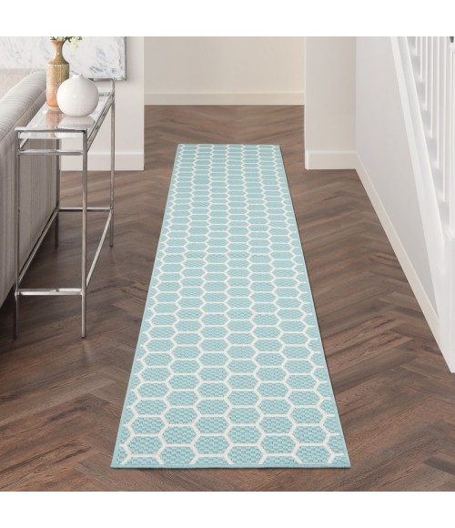 Nourison Reversible Indoor Outdoor Aqua RVB01 2 ft. 2 in. X 12 ft. Rect. Rug