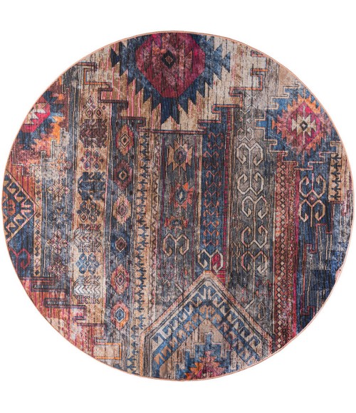 Nicole Curtis Machine Washable Series 1 Multicolor Rug SR106 5 ft. 3 in. Round - Rugs Town Nicole Curtis Machine Washable Series 1 Multicolor SR106 5 ft. 3 in. Round Rug