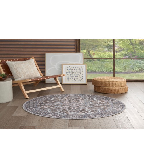 Nicole Curtis Machine Washable Series 1 Olive Ivory SR104 4 ft. Round Rug
