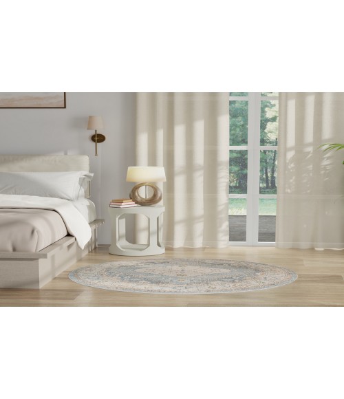 Nourison Astra Machine Washable Silver Blue ASW11 4 ft. Round Rug