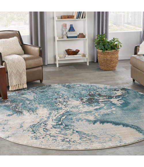 Nourison Maxell Area Rug MAE08 Ivory/Teal 7'10" x round