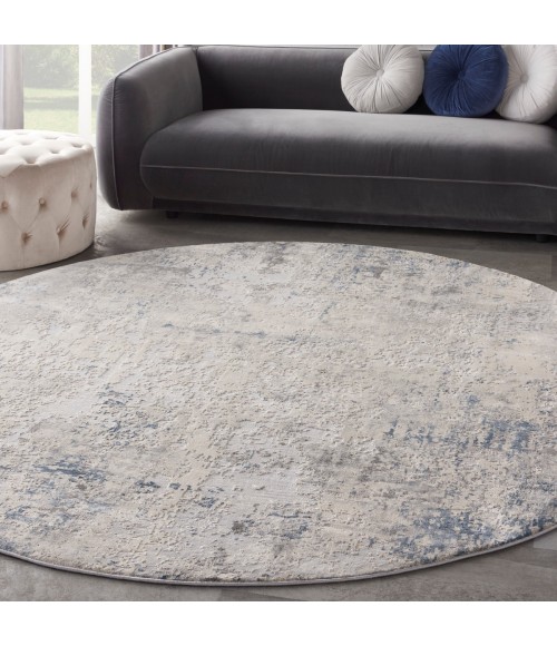 Nourison Rustic Textures Area Rug RUS07 Ivory Grey Blue 5'3" Round