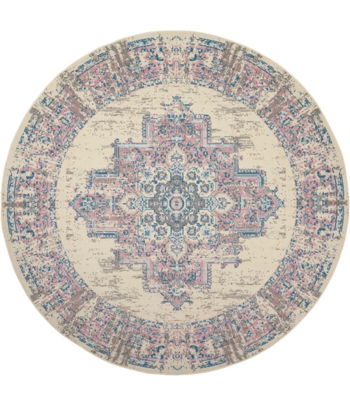 Nourison Grafix Round Area Rug GRF14-Ivory/Pink