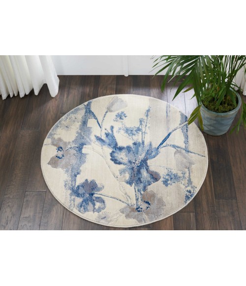 Nourison Somerset Round Area Rug ST18-Ivory/Blue