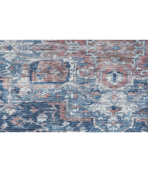 Nicole Curtis Machine Washable Series 1 Ivory Navy SR101 5 ft. 3 in. Round Rug