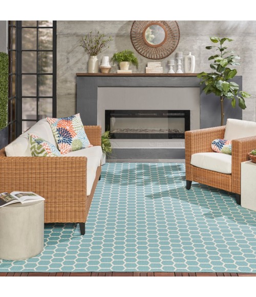 Nourison Reversible Indoor Outdoor Aqua RVB01 10 ft. X 14 ft. Rect. Rug