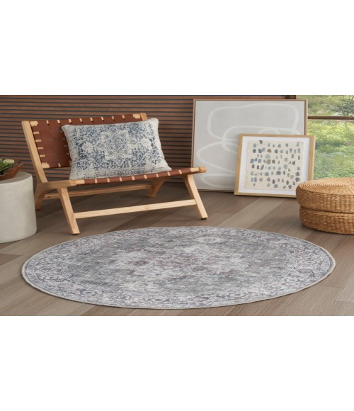 Nicole Curtis Machine Washable Series 1 Ivory Grey SR101 4 ft. Round Rug