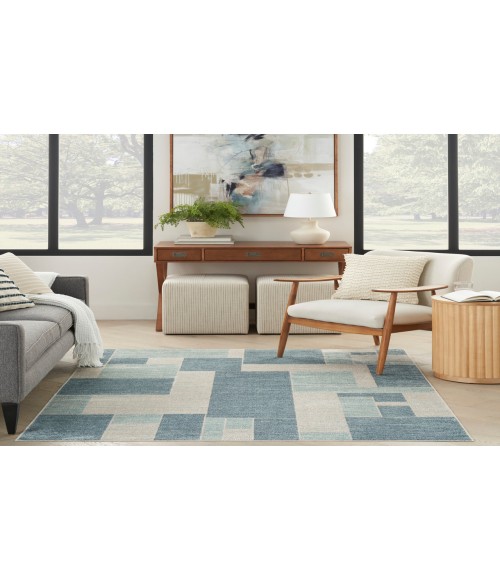 Nourison Astra Machine Washable Blue Ivory ASW09 4 ft. X 6 ft. Rectangle Rug