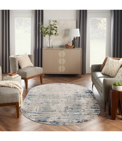 Nourison Quarry Ivory Grey Blue QUA01 5 ft. X 8 ft. Oval Rug