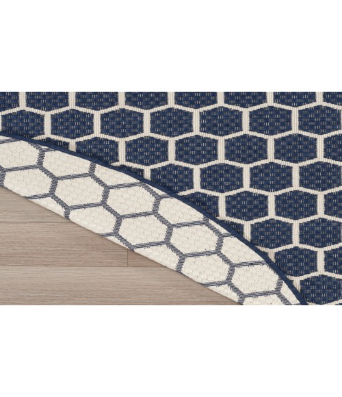 Nourison Reversible Indoor Outdoor Navy RVB01 8 ft. Round Rug