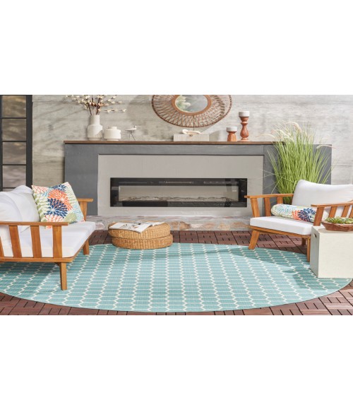 Nourison Reversible Indoor Outdoor Aqua RVB01 8 ft. Round Rug