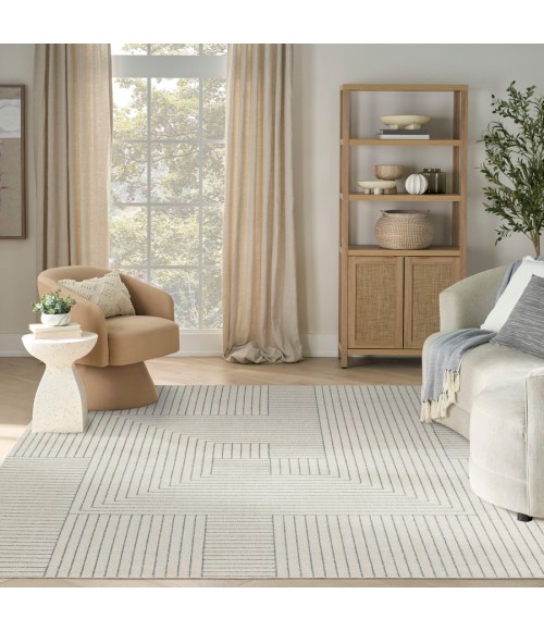 Nourison Home Washable Decor Cream Blue WSD11 7 ft. 10 in. X 10 ft. Rectangle Rug