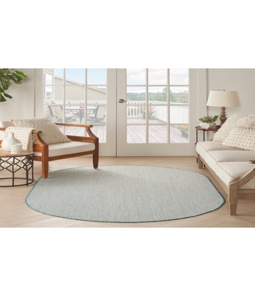 Nourison Courtyard Ivory Aqua COU01 5 ft. X 8 ft. Oval Rug