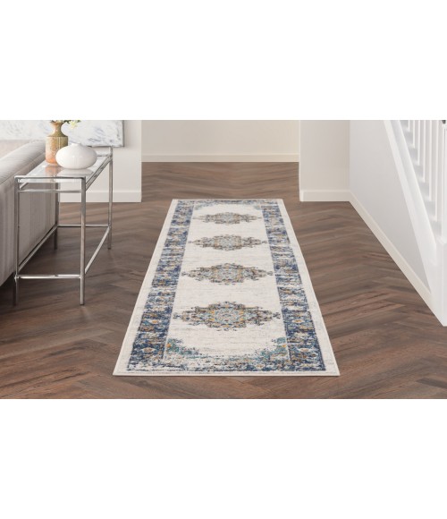 Nourison Passion Ivory/Grey/Blue PSN03 2 ft. 2 in. X 10 ft. Rectangle Rug