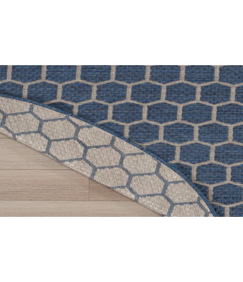 Nourison Reversible Indoor Outdoor Blue RVB01 8 ft. Round Rug