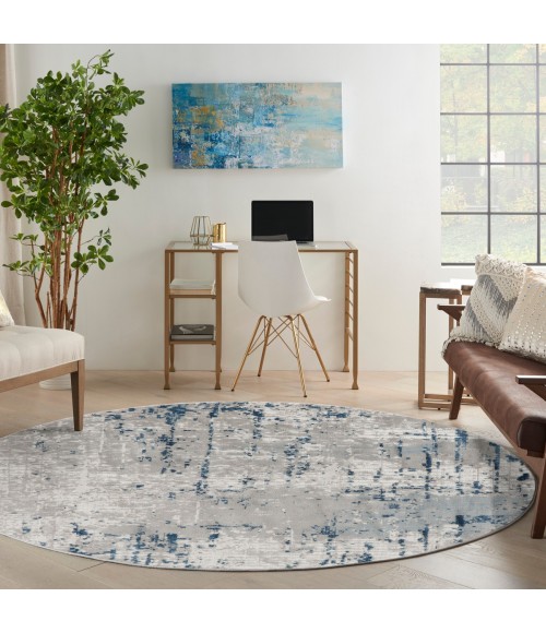 Nourison Quarry Ivory Grey Blue QUA01 8 ft. X Round Rug