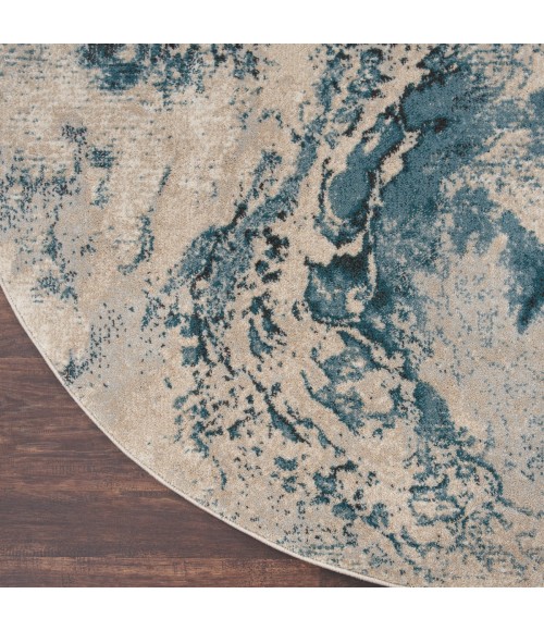 Nourison Maxell Area Rug MAE08 Ivory/Teal 5'3" x round