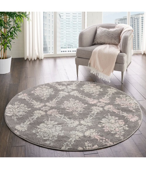 Nourison Tranquil Round Area Rug TRA09-Grey/Pink