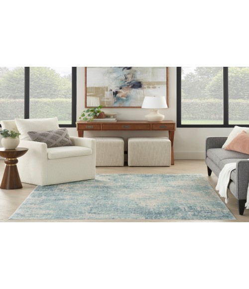 Nourison Astra Machine Washable Blue Ivory ASW07 5 ft. 3 in. X 7 ft. Rectangle Rug