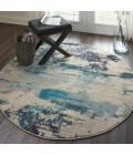 Nourison Celestial Round Area Rug CES02-Ivory/Teal Blue