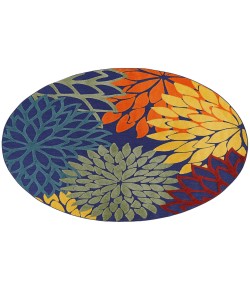 Nourison Aloha Navy Multicolor ALH05 5 ft. 3 in. Round Rug