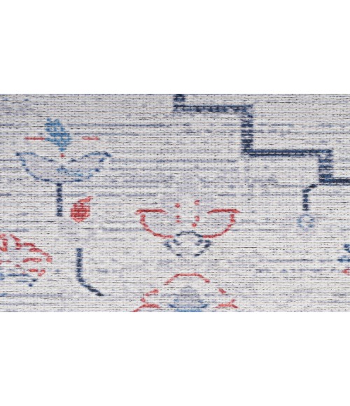 Nicole Curtis Machine Washable Series 1 Ivory Blue SR110 2 ft. 2 in. X 10 ft. Rectangle Rug