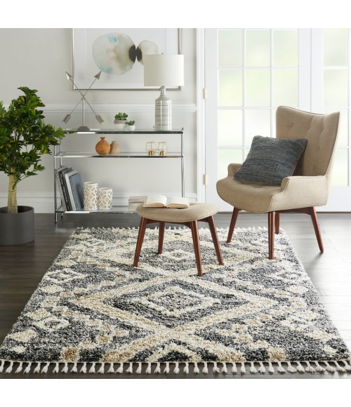 Nourison Scandinavian Shag Grey/Ivory SCN02 5 ft. 3 in. X 7 ft. 9 in. Rect. Rug