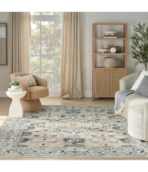 Nourison Home Washable Decor Taupe Blue WSD12 9 ft. X 12 ft. Rectangle Rug
