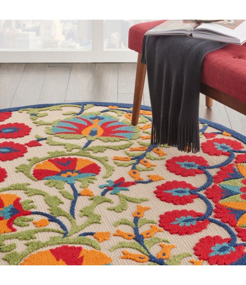 Nourison Aloha Round Area Rug ALH20-Red/Multicolor