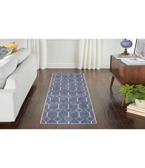 Nicole Curtis Machine Washable Series 1 Navy SR107 2 ft. 2 in. X 8 ft. Rectangle Rug
