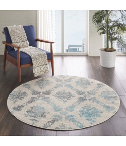 Nourison Tranquil(Traql) - Tra09 Ivory Turquoise Area Rug 5 ft. 3 X Round