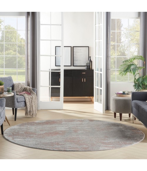 Nourison Rustic Textures Area Rug RUS15 Light Grey/Rust 7'10" Round