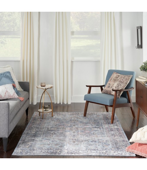 Nicole Curtis Machine Washable Series 1 Area Rug SR104 Blue 5' x 7'
