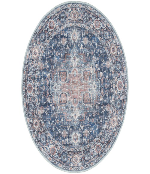 Nicole Curtis Machine Washable Series 1 Ivory Navy SR101 5 ft. 3 in. Round Rug