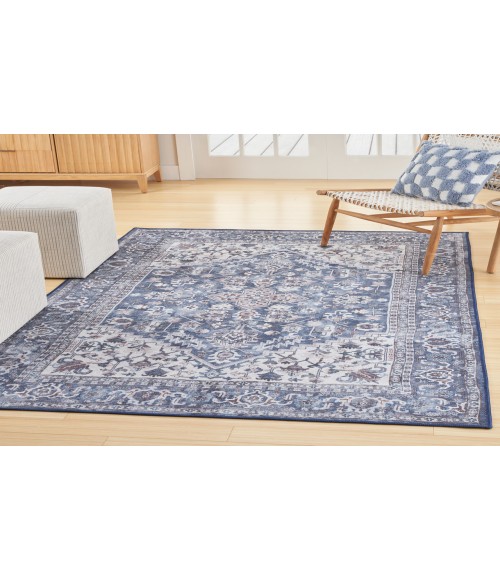 Nicole Curtis Machine Washable Series 1 Navy Ivory SR104 4 ft. X 6 ft. Rectangle Rug