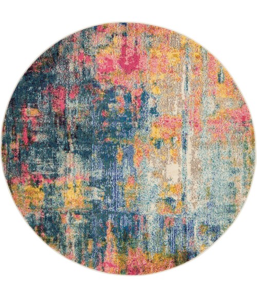 Nourison CELESTIAL Area Rug Nourison Celestial Round Area Rug CES09-Blue/Yellow