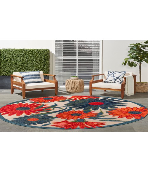 Nourison Aloha Ivory Multicolor ALH33 5 ft. 3 in. Round Rug